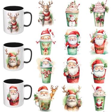 Imagem de Elewins Adesivos UV DTF - 12 folhas de café de Natal UV DTF envoltório para canecas de vidro café, decalques DIY para copos, esfregar à prova d'água em transferências para artesanato