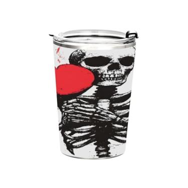 Imagem de STAYTOP Copo de aço inoxidável com caveira de coração vermelho, 368 g, copo de café isolado com tampa e canudo, caneca de café de viagem de parede dupla para bebidas quentes e frias