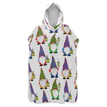 Imagem de Roupão de mudança branco com desenho de gnomos fofos para adultos, poncho de surfe, com capuz, bonito ponchos femininos vestíveis com capuz
