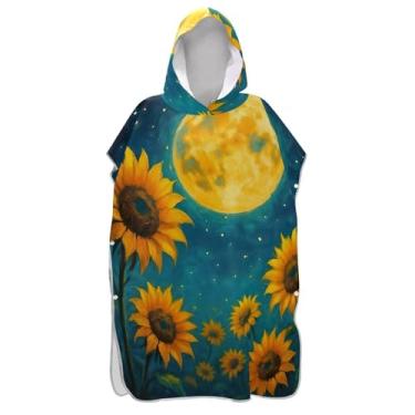 Imagem de TSENQUE Girassóis vintage azul cena noturna surfe poncho trocador roupão para praia Adul moletom toalha floral plus size adulto ponchos para mulheres
