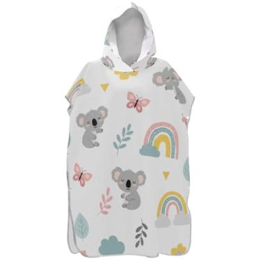 Imagem de Joisal Poncho de surfe para adultos trocador de roupão de praia com capuz toalha floral reutilizável unissex adulto poncho com capuz fofo coalas branco