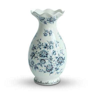 Imagem de Vaso de flores azul e branco de cerâmica grande moderno - 37 cm de altura - decoração de casa sala de estar cozinha quarto decorações para casa, prateleira de livros, escritório, café, mesa de jantar