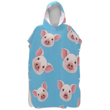 Imagem de Joisal Lindo roupão para trocador de poncho de surfe azul porco para Adul toalha de banho com capuz absorvente masculino feminino poncho com capuz