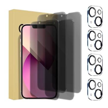 Imagem de Pacote com 4 protetores de tela de privacidade para iPhone 13 Mini [5,4 polegadas] + pacote com 4 protetores de lente de câmera, película de vidro temperado antiespião, [dureza 9H] - HD