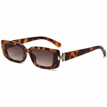 Imagem de HPIRME Óculos femininos modernos com armação pequena, estilo retrô masculino, com proteção UV400 (estampa de leopardo degradê chá).