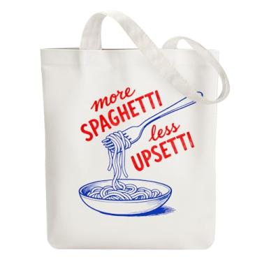 Imagem de ANATTASOUL Sacola de lona para massas e garfos, bolsa de algodão reutilizável para mulheres, bolsas de ombro de tecido durável com bolsos com zíper para compras, férias, trabalho, academia