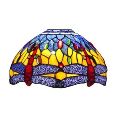 Imagem de Abajur de 30 cm de largura com desenho de libélula, peça de reposição apenas para luminárias Tiffany de vitral, estilo chaminé, para mesa, teto, chão ou luminária tipo tocha, azul.