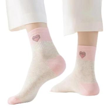 Imagem de Um par de meias, meias femininas de cano médio, primavera, verão, outono, inverno, algodão para todas as estações, respirável de cano médio, esportes e lazer