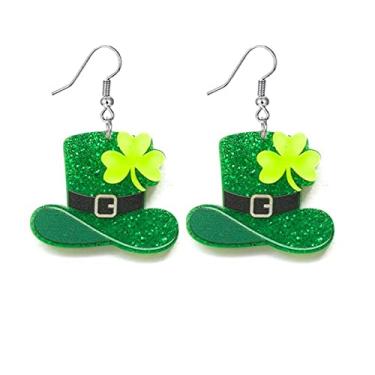 Imagem de ONLYJUMP Brincos de acrílico feitos à mão com trevo irlandês de trevo verde trevo verde trevo verde folha verde pingente para mulheres Good Lucky Jewelry Gift, Acrílico, Sem pedra preciosa