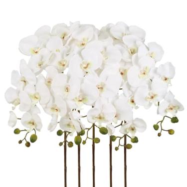 Imagem de HCTCPALS Orquídea branca de 102 cm, flores artificiais, 5 peças, orquídeas falsas, hastes longas, ramos de Phalaenopsis, orquídeas de seda de toque real, para vaso para chá de panela, festa de casa