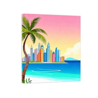 Imagem de Pôster paisagem - Praia Edifícios Mar Sol - Impressões em Tela - Imagem Moderna Natureza para Sala de Estar Decoração 80x95cm-31x37in Tela Envolvida
