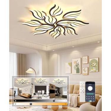 Imagem de Lustre de teto moderno em formato de flor, preto, com LED, para quarto, sala de estar com intensidade regulável e controle remoto, luminária de embutir no teto, ideal para quarto infantil, e
