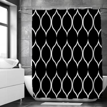 Imagem de Cortinas de chuveiro de padrão geométrico preto e branco cortina de banheiro de tecido impermeável com ganchos tela de banheiro 180 x 213 cm/LxA cortina de chuveiro à prova de mofo