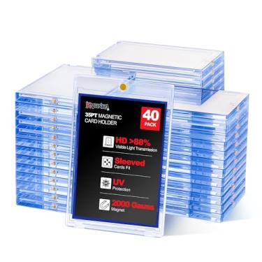 Imagem de Kabinka Porta-cartão magnético 35PT serve para cartões de manga, suporte de um toque para cartões colecionáveis, protetores UV cristalinos para MTG, PTCG, esportes, beisebol, estojo de plástico rígido