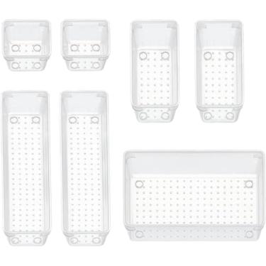 Imagem de Kit 7 Organizadores de Acrílico Transparente Multiuso | Para Gaveta, Bebe, Banheiro, Cozinha, Escritório | Kit Organizador Modular de Penteadeira Porta Maquiagem | Premium InoVibes