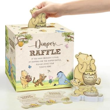 Imagem de 51 peças clássicas Urso Ursinho Decorações de Chá de Bebê Caixa Sorteio de Fraldas com Ingressos, Neutro Vintage Pooh Bear Baby Shower Games Winnie Gender Revelar Decorações