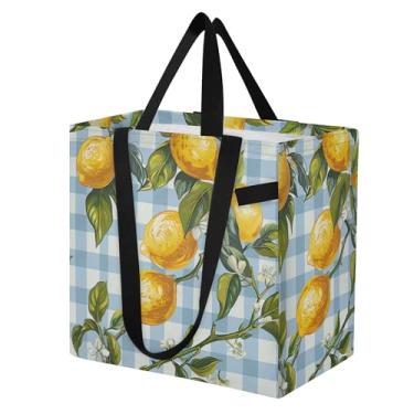 Imagem de SEHANY Sacolas de compras reutilizáveis de verão limão com alças reforçadas, bolsa de compras de lona dobrável à prova d'água de grande capacidade para viagem, cozinha, praia