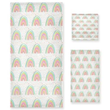 Imagem de xigua Conjunto de toalhas de banheiro coloridas arco-íris absorvente macio 3 peças toalha de banho toalha de mão toalhas decorativas para banheiro, academia, hotel, praia, piscina