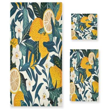 Imagem de xigua Conjunto de toalhas de banheiro com folhas de limoeiro macio absorvente de 3 peças toalha de banho toalha de mão toalhas decorativas para banheiro, academia, hotel, praia, piscina