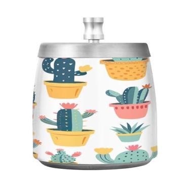 Imagem de STAYTOP Cinzeiro de cacto fofo com tampa, aço inoxidável à prova de vento, sem fumaça, cinzeiro grande para uso ao ar livre para decoração de escritório em casa