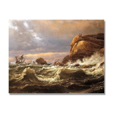 Imagem de NHLDZYH Pintura famosa de J.C. Dahl, impressão artística de romantismo norueguês, decoração de parede com tema de natureza para quarto ou escritório. (Naufrágio 3). 80 x 105 cm. Somente tela