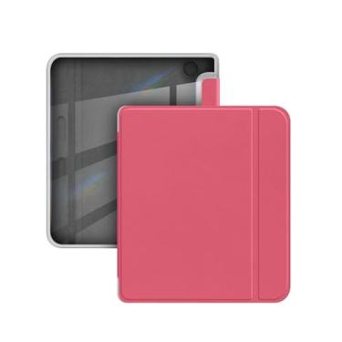 Imagem de Capa para eReader Kobo Libra Color (2024) e Kobo Libra 2 (2021) 7 polegadas, capa traseira transparente FJIASTB e capa frontal de couro PU com despertar/hibernar automático (rosa vermelha)
