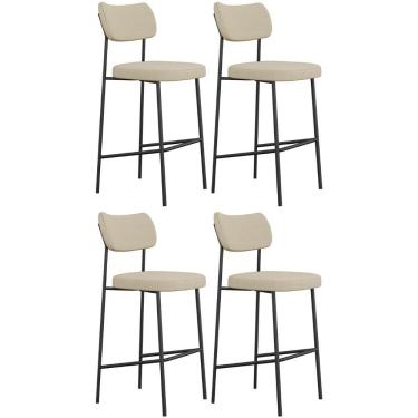 Imagem de Banqueta Alta Bar Estofada Kit 4 Milli Linho Areia A14 - Mpozenato