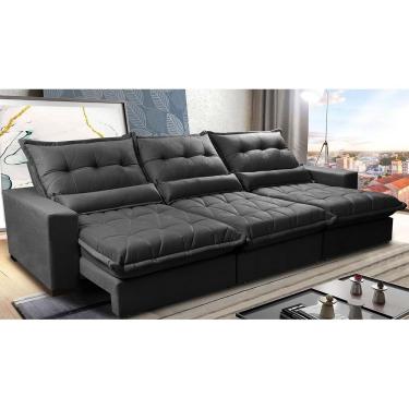 Imagem de Sofá Retrátil E Reclinável 3,52m Com Molas Ensacadas Cama Inbox Soft Tecido Suede Velusoft Preto