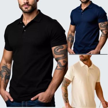 Imagem de Kit 03 Camisas Camisetas Gola Polo Masculina - History jeans, Preto, A