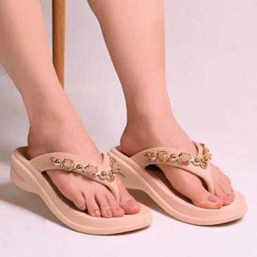 Imagem de Tamanco Chinelo Customizado Beira Rio Plataforma 5cm Cabedal de Pedrar