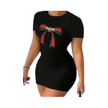 Imagem de Vestido Mini Slim Fit Com Estampa De Abelha Para Mulheres, Casual, Com