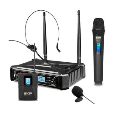 Imagem de Microfone Sem Fio Profissional SKP UHF700 + Lapela Headset Uhf Skp Uhf
