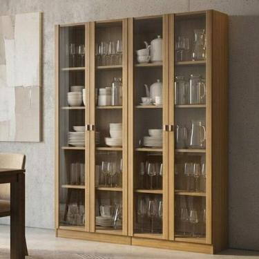 Imagem de Kit 2 Cristaleiras Multiuso com 4 Portas de Vidro e 8 Prateleiras - Te