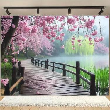 Imagem de Grande Painel De Fundo Em Poliéster Com Design De Cerejeira E Lago Neb