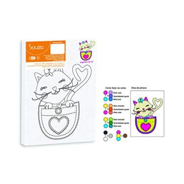 Imagem de Tela De Pintura Riscada, 16cm X 22cm, Desenho: Gatinha - Souza & Cia (Ref: 8149)