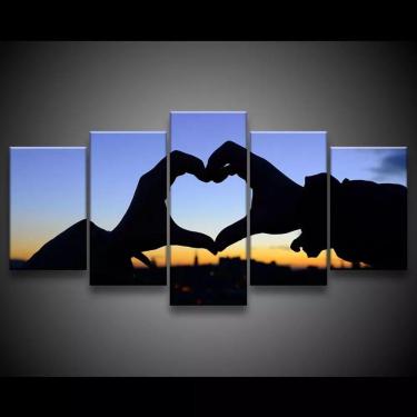 Imagem de Quadro Decorativo 129x63 Sala Quarto Coração Por Do Sol Amor