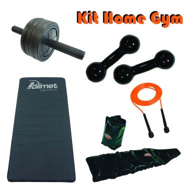 Imagem de Kit Home Gym Poli Sports (colchonete + roda abdominal + tornozeleiras + halteres + corda de pular)