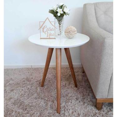 Imagem de Mesa Lateral Tampo com Vidro 60x50cm Pés Palito Casa Uai Off White