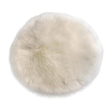 Imagem de Almofada de assento de pele sintética de pelúcia redonda flamer, tapete de chão de pele de carneiro artificial, vários tamanhos e cores - branco, 40 cm