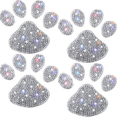 Imagem de 4 peças de adesivos de decoração de carro de cristal com strass brilhantes adesivos de pata de carro de cristal branco com estampa de pata de cachorro brilhante adesivos para decoração de carro, para-