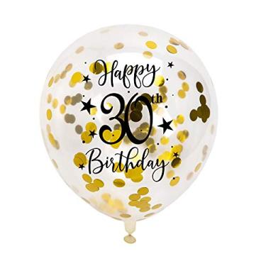 Imagem de Balões de látex de confete de 30 anos, mulher ou homem feliz 30 anos decoração de balão de festa de aniversário com confetes, 30 cm, pacote com 16