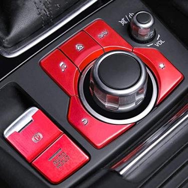 Imagem de INTGET Tampa de botão multimídia de freio de mão eletrônico para Mazda CX5 6 acessórios 2021 2020 2019 2018 2017 2016 Mazda 3 2014-2018 Adesivo de guarnição da tampa do console central para CX-5 3 6 Interior(Vermelho-7)