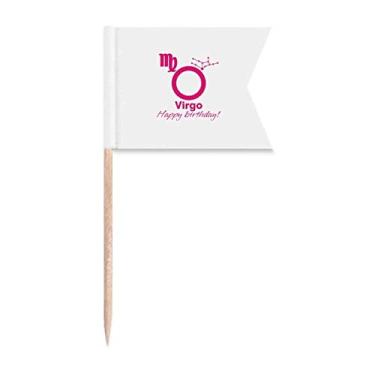 Imagem de Constelação Destino Aniversário Celebração Virgem Bandeiras de Palito de Dente Marcação para Festa Bolo Comida Prato de Queijo