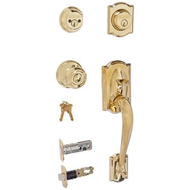 Imagem de Schlage Conjunto de alças de cilindro duplo Camelot F62-CAM-GEO com interior georgiano, latão polido vitalício