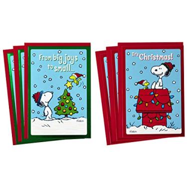 Imagem de Hallmark Peanuts Cartões de Natal sortidos, Snoopy e Woodstock (6 cartões com envelopes, 2 desenhos)