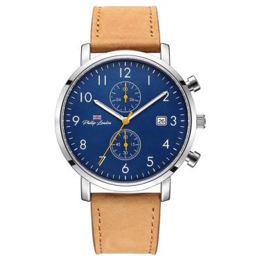 Imagem de Relógio Philiph London Masculino Ref: Pl80308622m Az N Cronógrafo Prateado