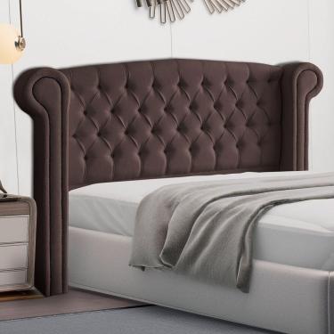 Imagem de Cabeceira Cama Box Casal King Size Adelle 195cm Com Frame Veludo Marrom - Abmaza