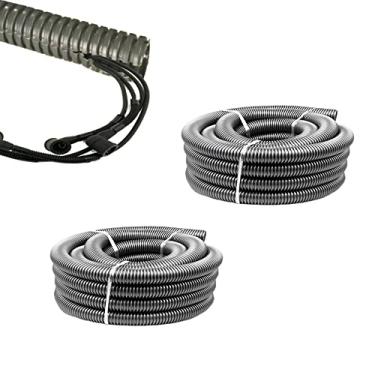 Imagem de SKYPRO Conduíte de fio de tubulação de tear dividido, cabo de tubo de tubo de fio ondulado cinza, tubo arrumado para cabos de TV, fio elétrico, luzes de jardim (OD 15 mm, 19,6 pés)