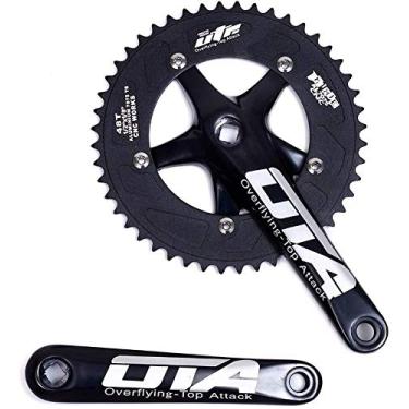 Imagem de Pedaleira de velocidade única 48T, manivela Fixie de 170 mm 130 BCD para bicicleta de velocidade única, bicicleta de engrenagem fixa, bicicletas dobráveis, bicicleta de estrada (liga de alumínio, preto)