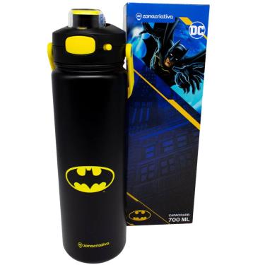 Imagem de Garrafa Batman Térmica 6 Horas Quente Gelada Preta Logo Amarelo Grande 700ml Com Alça T...